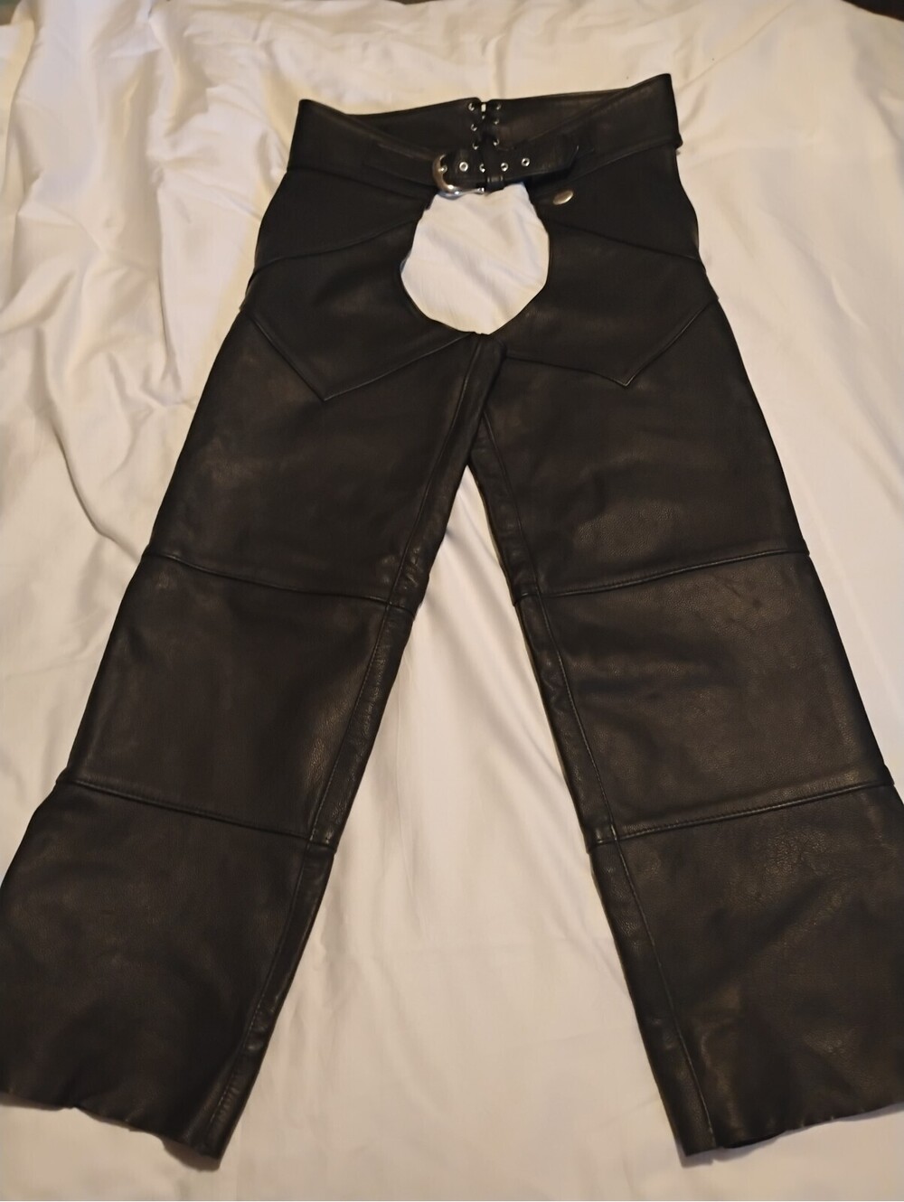 Harley-Davidson Genuine Black Leather Motorcycle Chaps Size Large (L) Adjustable